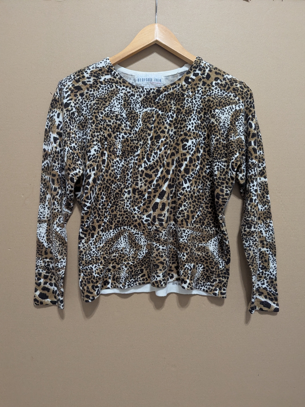 VTG Bedford Fair Leopard Print Sweater Petite Small Mob Wife Maximalist Luxe